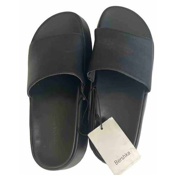 Bershka NWT Platform Slides Women's7.5 Sandals Round Toe Black Boho 90s Hippy - Picture 8 of 16